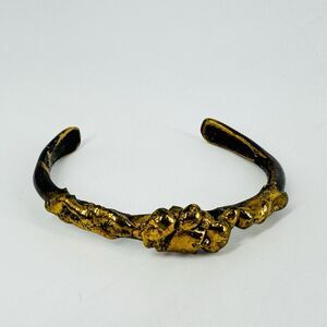 Vintage Brutalist Brass Cuff Bracelet Organic Sculptural Artisan Statement